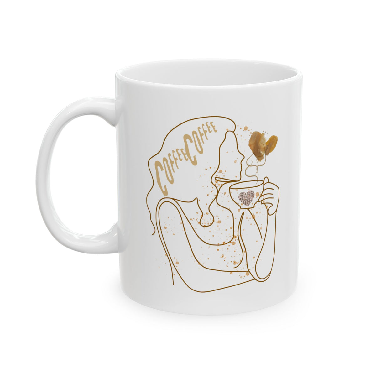 Coffee Mug — Minimal Line Art Woman with Hearts | Romantic Gift Ceramic Mug (11oz, 15oz)