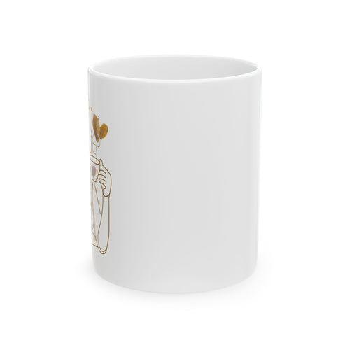 Coffee Mug — Minimal Line Art Woman with Hearts | Romantic Gift Ceramic Mug (11oz, 15oz)